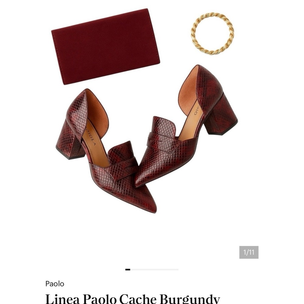 Linea Paolo Cache Burgundy Snakeskin DOrsay Heels Womens 5 Quiet Luxury NWOB - Picture 2 of 13